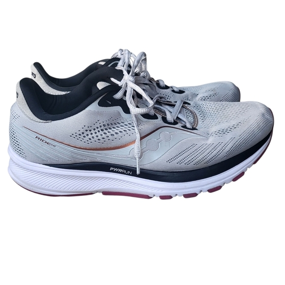 Saucony Ride 14 Gray Womens Running Trainers Sneakers Size 11 Wide - Picture 1 of 11